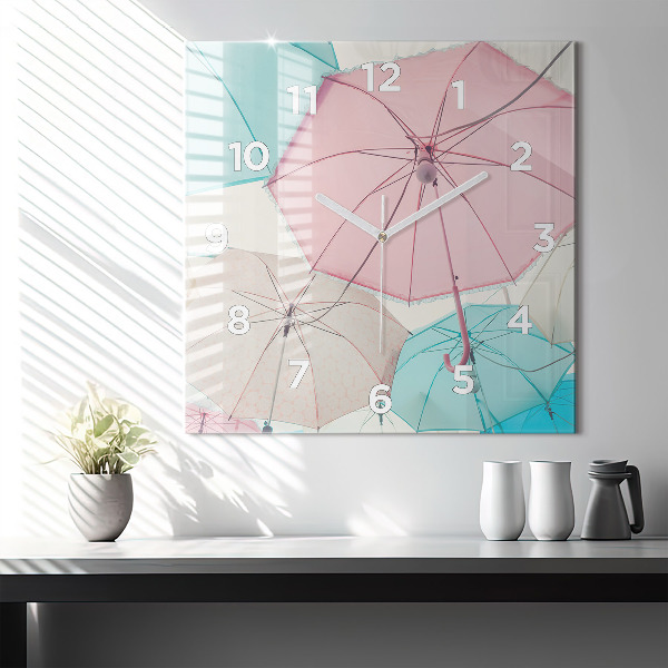 Square glass wall clock Pastel umbrellas