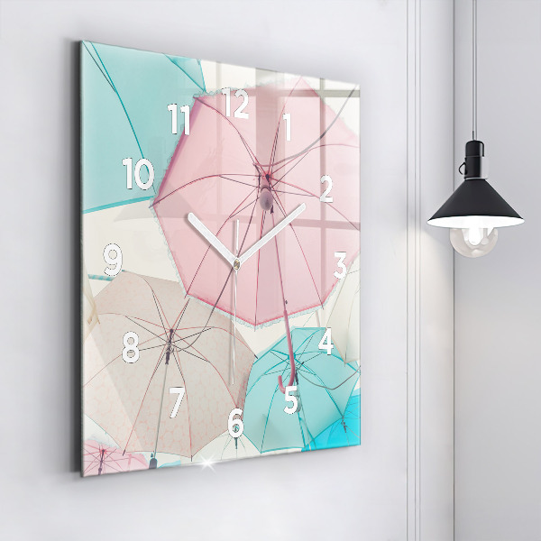 Square glass wall clock Pastel umbrellas