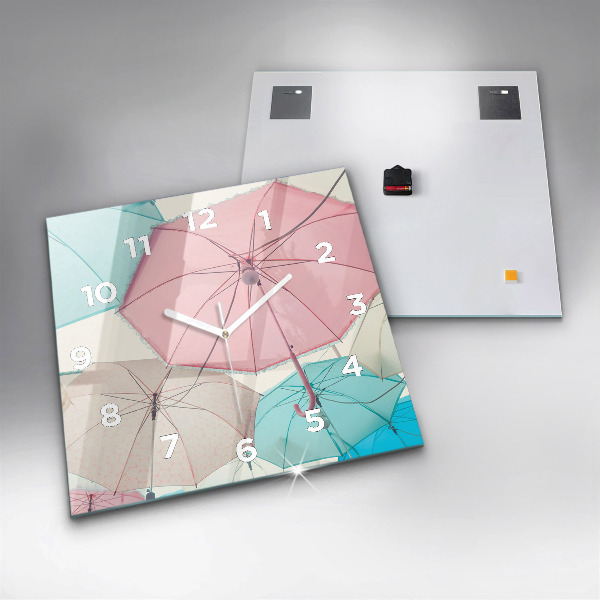 Square glass wall clock Pastel umbrellas