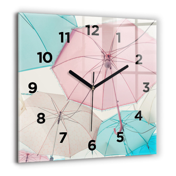 Square glass wall clock Pastel umbrellas