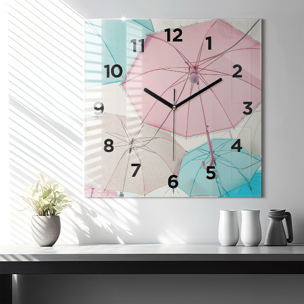 Square glass wall clock Pastel umbrellas