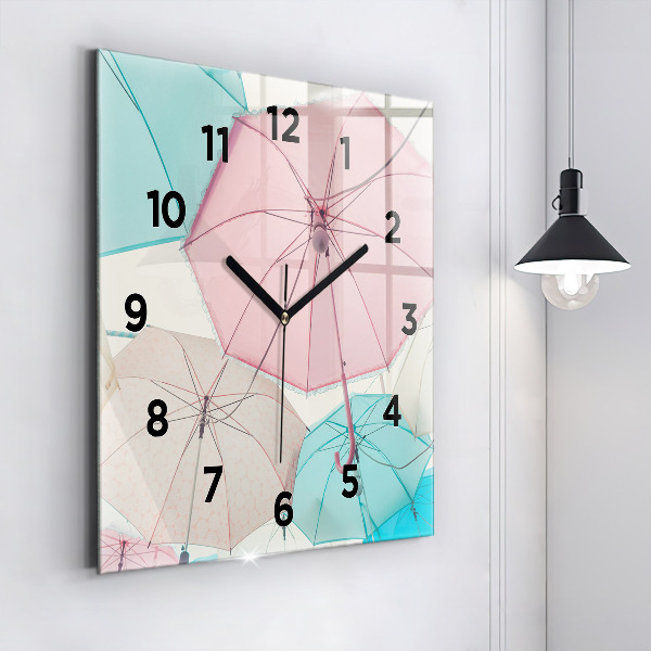 Square glass wall clock Pastel umbrellas