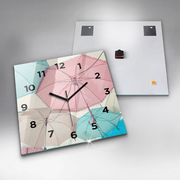 Square glass wall clock Pastel umbrellas