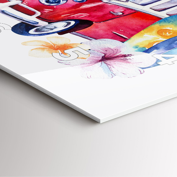 Square glass wall clock Car and Surfing sign