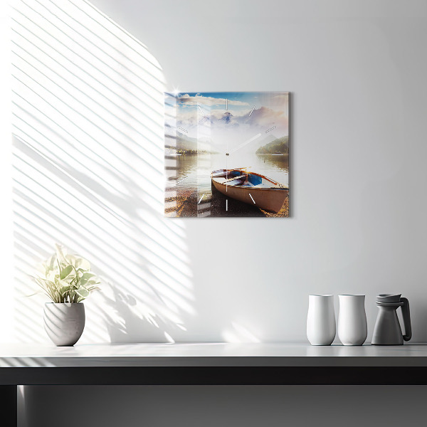 Square glass wall clock Lake view