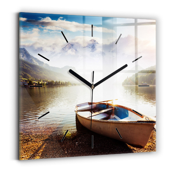 Square glass wall clock Lake view