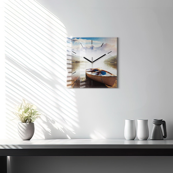 Square glass wall clock Lake view