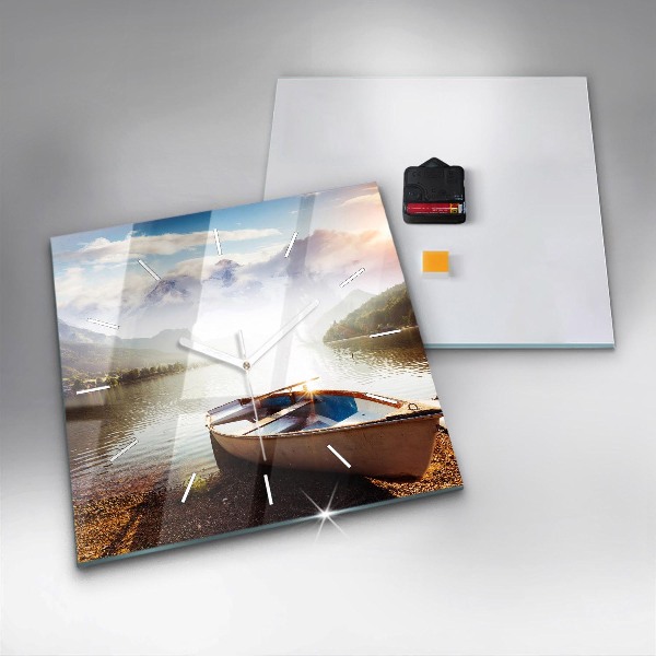 Square glass wall clock Lake view