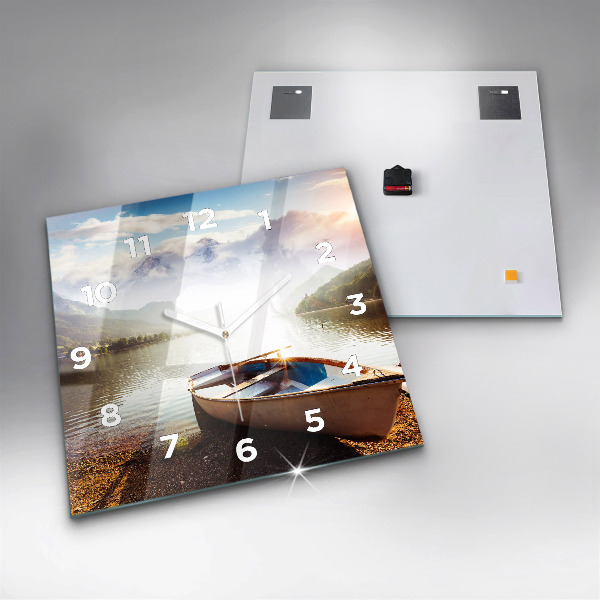Square glass wall clock Lake view