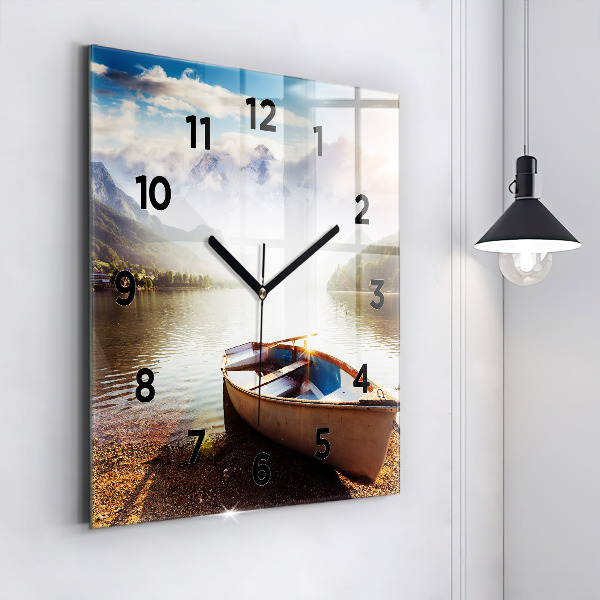 Square glass wall clock Lake view