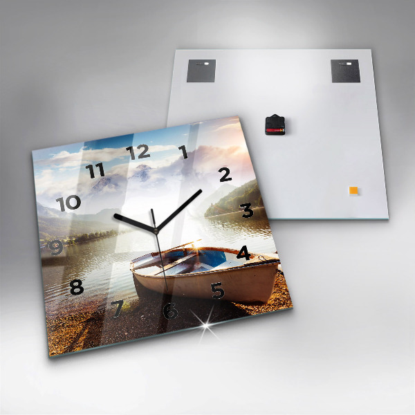 Square glass wall clock Lake view