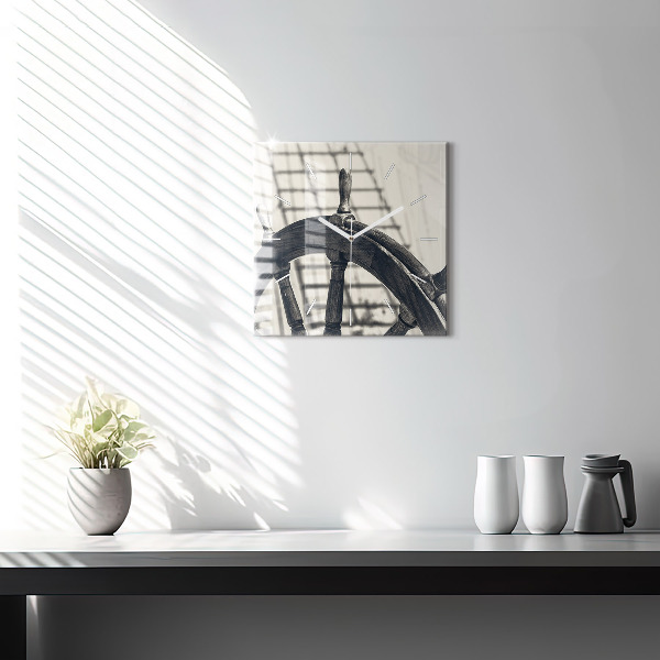 Square glass wall clock Ancient ship