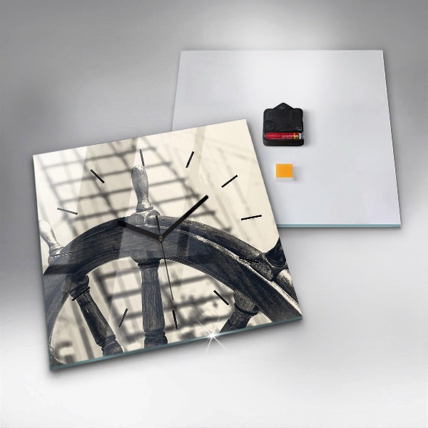 Square glass wall clock Ancient ship