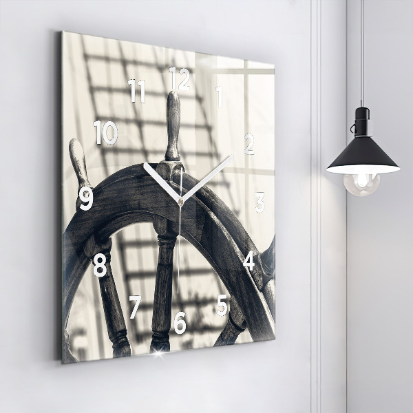 Square glass wall clock Ancient ship