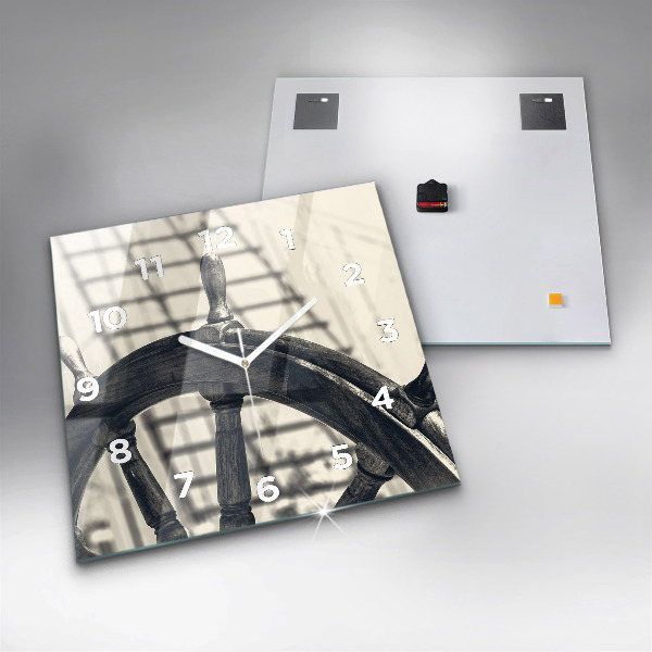 Square glass wall clock Ancient ship