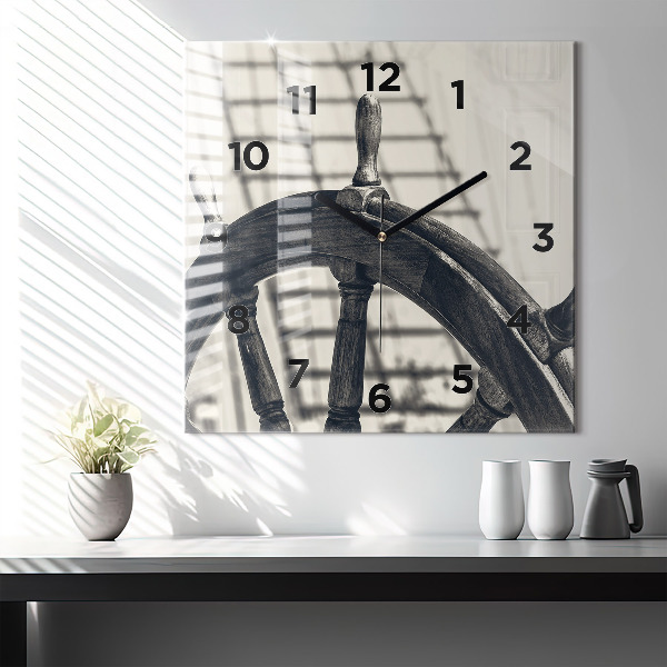 Square glass wall clock Ancient ship