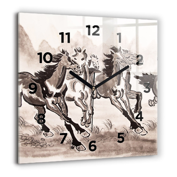Square glass wall clock Galloping horses