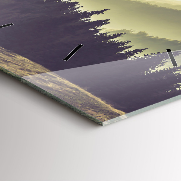 Square glass wall clock Misty mountain slopes