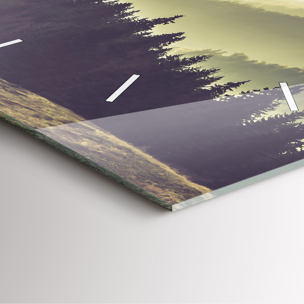Square glass wall clock Misty mountain slopes
