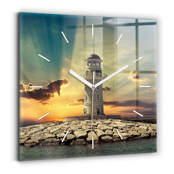 Square glass wall clock Lighthouse on the water