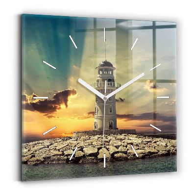 Square glass wall clock Lighthouse on the water