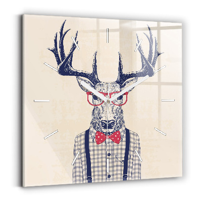 Square glass wall clock Deer in a shirt