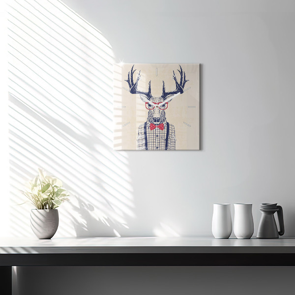 Square glass wall clock Deer in a shirt