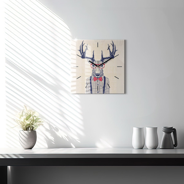 Square glass wall clock Deer in a shirt
