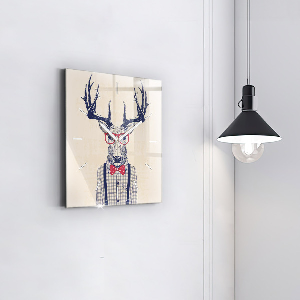 Square glass wall clock Deer in a shirt