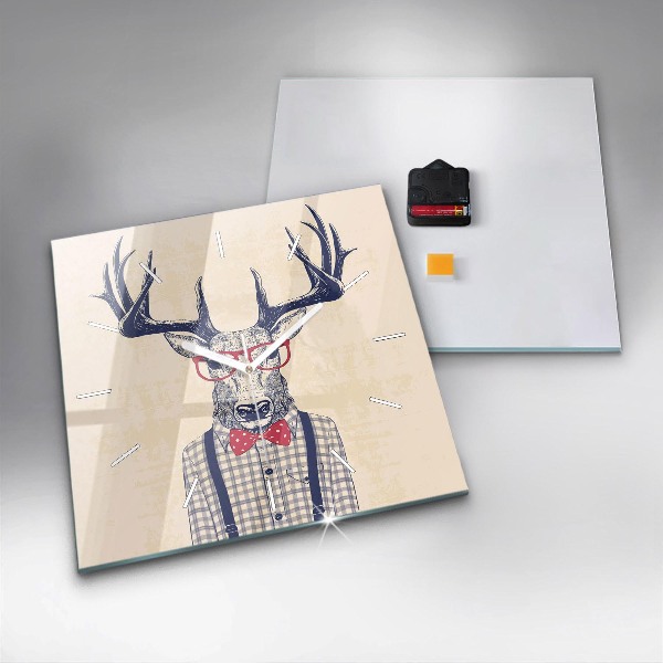 Square glass wall clock Deer in a shirt