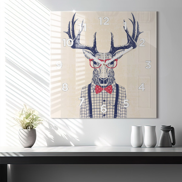 Square glass wall clock Deer in a shirt