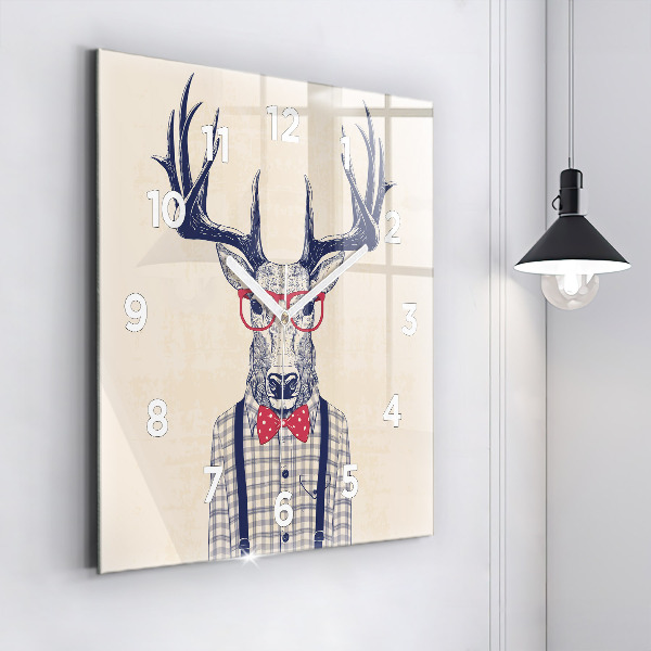 Square glass wall clock Deer in a shirt