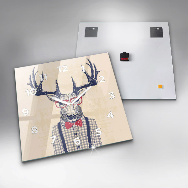 Square glass wall clock Deer in a shirt