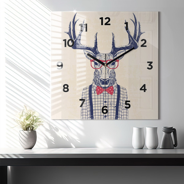 Square glass wall clock Deer in a shirt
