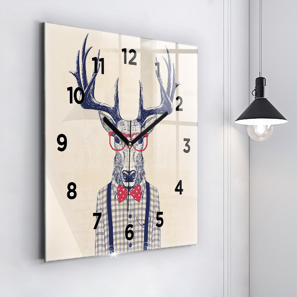 Square glass wall clock Deer in a shirt