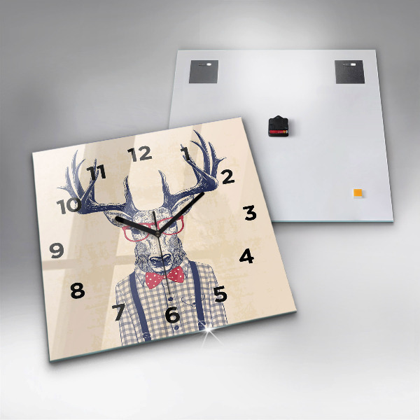 Square glass wall clock Deer in a shirt