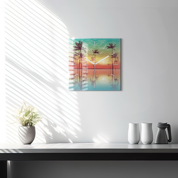 Square glass wall clock Tropical palm trees