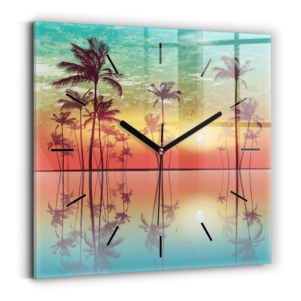 Square glass wall clock Tropical palm trees