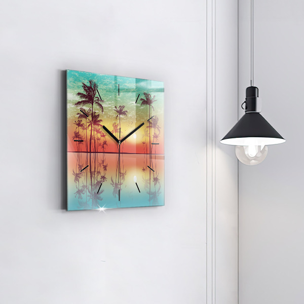 Square glass wall clock Tropical palm trees