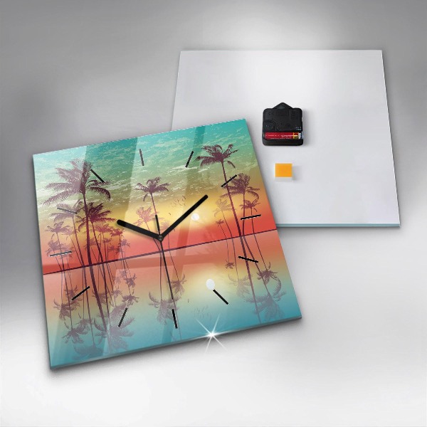 Square glass wall clock Tropical palm trees