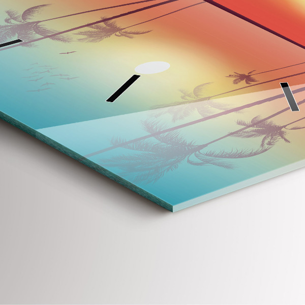 Square glass wall clock Tropical palm trees