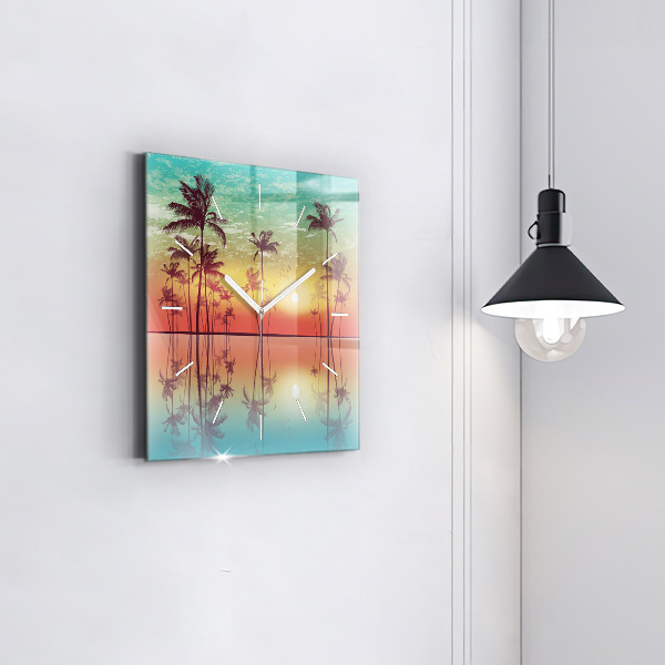Square glass wall clock Tropical palm trees