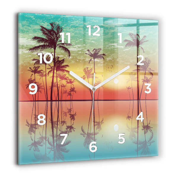 Square glass wall clock Tropical palm trees