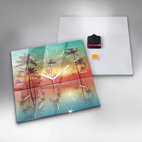 Square glass wall clock Tropical palm trees