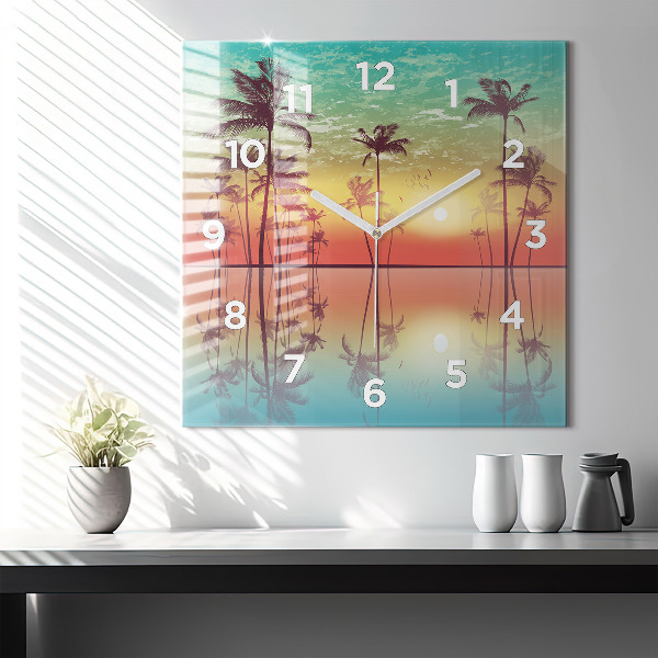 Square glass wall clock Tropical palm trees