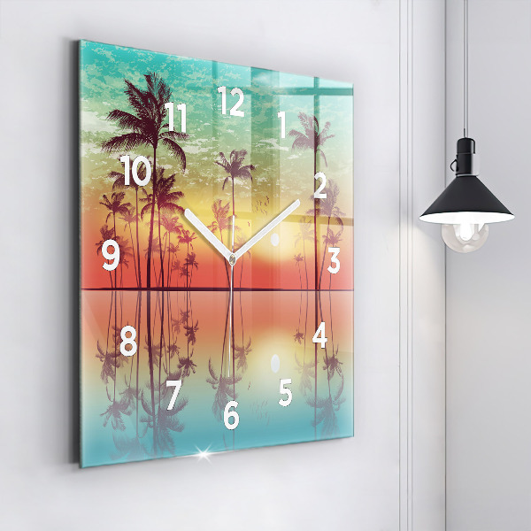 Square glass wall clock Tropical palm trees