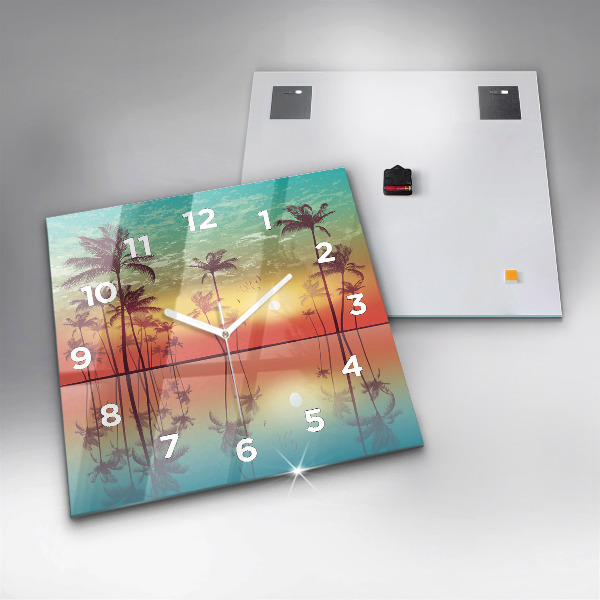 Square glass wall clock Tropical palm trees