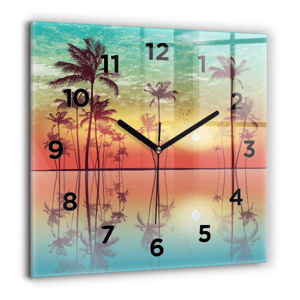 Square glass wall clock Tropical palm trees