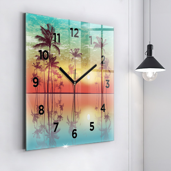 Square glass wall clock Tropical palm trees