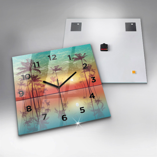 Square glass wall clock Tropical palm trees